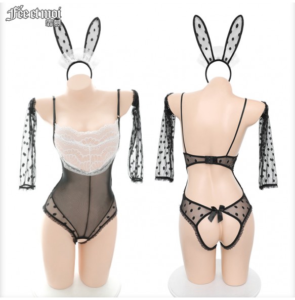 FEE ET MOI Cute Rabbit Open File Body Stocking (Black)